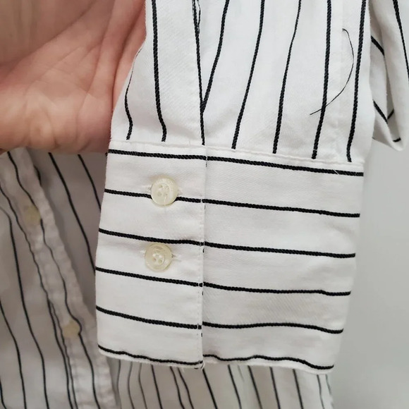 Zara Basic Women's White Black Pinstripe Cotton Blend Long Sleeve Dress‎ Shirt L - Picture 2 of 8